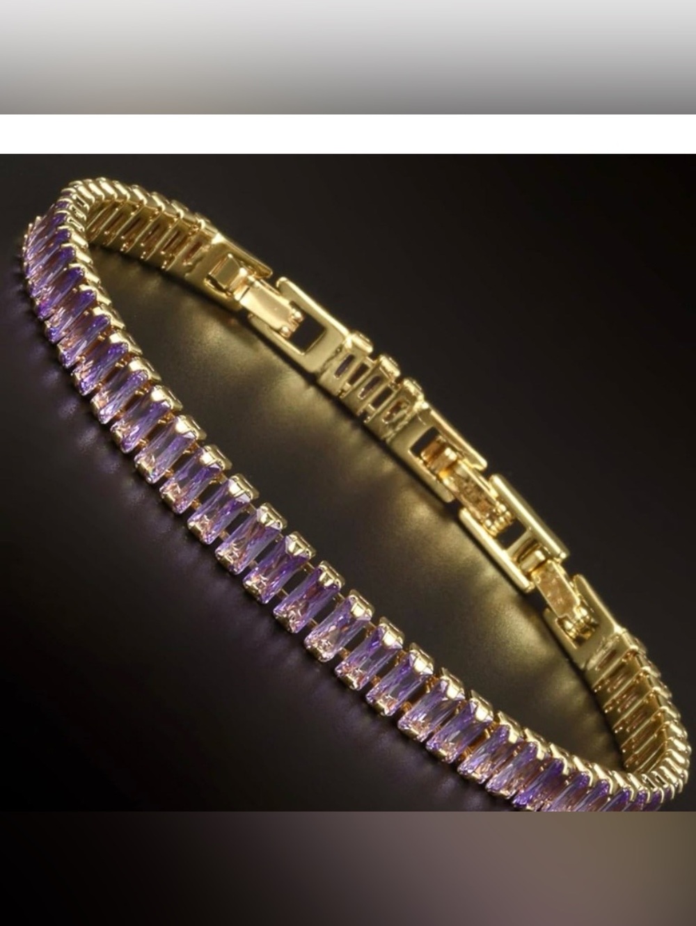 Tennis Bracelet- Baguette Tennis Bracelet, Purple amethyst, simulated Stone Brac